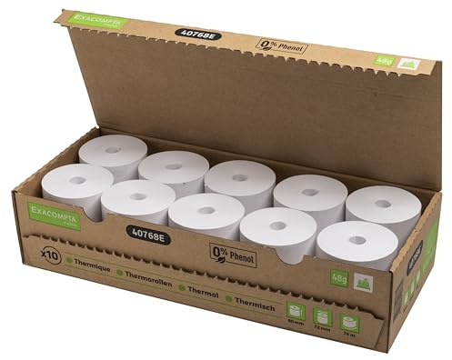 Exacompta 10 Bobines Thermiques de Caisse 80mmx72mm 48g/m² Sans Phenol 76 m