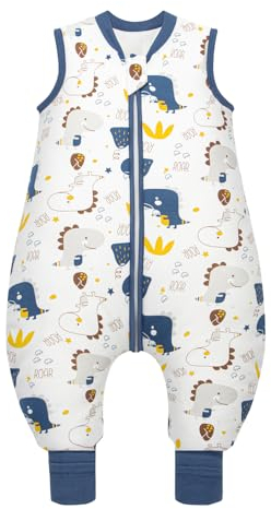 MIKAFEN Baby Schlafsack Winter mit Füßen 2.5 Tog 100% Baumwolle Kinder winterschlafsack für Jungen und Mädchen 90cm/Höhe95-105cm,Dinosaurier