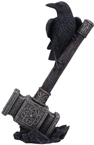 Nemesis Now Figurine Marteau des Dieux de 23 cm, Sculpture en résine, Sculpture du Corbeau sur Le Marteau de Thor, Figurine de Marteau de Thor, décoration de Chambre à Coucher, coulée dans la
