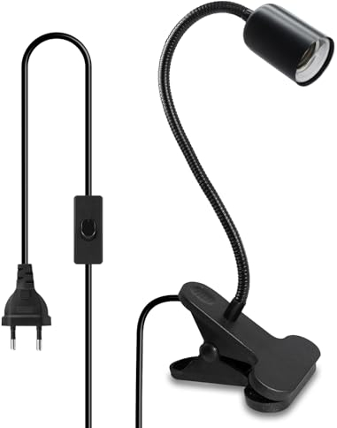 E27 Tischlampe Klemmleuchte Lampenfassung 360°Verstellbarer 40CM Schwanenhals Lampenfassung mit Schalter Schreibtischlampe Halter mit Clip Bettlampe Klemmleuchte Led Klemmleuchte Bett Halterung