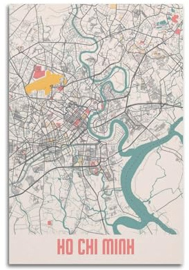 BPQN Stampa artistica su tela vintage con mappa del Vietnam Ho Chi Minh, 30 x 45 cm