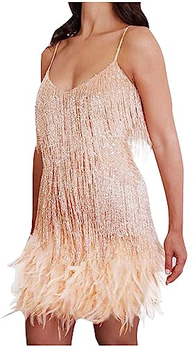 Women Flapper Strap Dresses 1920s Gatsby Sequins Tassels Flapper Sexy Cocktail Latin Dance Ballroom Dress Fringe Sparkly Party Dress Tiered Layered Sequins Sleeveless Solid Dresses
