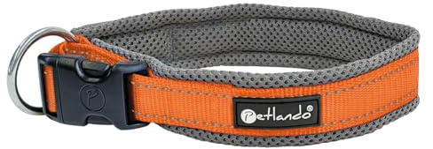 Petlando Hundehalsband Outdoor – stufenlos verstellbar, Robustes Material, besonders leicht, reflektierend – Farbe Orange, Größe L 50-55cm, 4cm breit, große Hunde