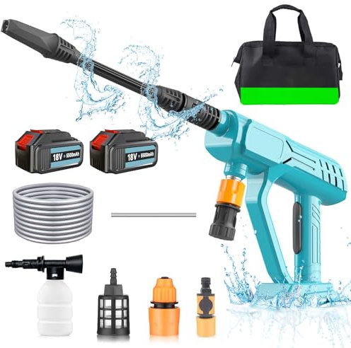 Akku Hochdruckreiniger für Makita 18V Akku,18V Mobiler Hochdruckreiniger mit 2 x 5500mAh Akku und 5M Schlauch,Schaumkrug,für Auto Waschen Teppichreinigen Bewässern