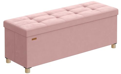 SONGMICS Storage Ottoman, 38 x 110 x 40 cm, Folding Storage Bench with Lid, Footstool, Footrest, 112 L, Velvet Surface, for Bedroom, Hallway, Living Room, Jelly Pink LSF0518R03