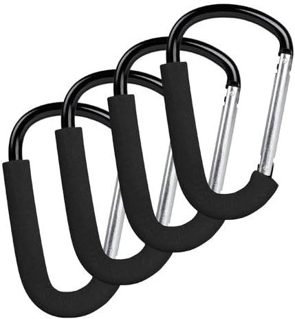 LALAGO 4 Pezzi Gancio Universale Passeggino, 16x10cm Moschettone a Gancio Multiuso, Aggancio per Borse con Imbottitura di Protezione, Ganci Passeggino, Clip Hook Stroller Organizer