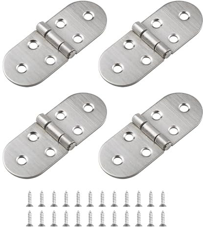 4 bisagras plegables de 180 grados, redondas, de acero inoxidable, para mesa plegable, armario, armario, caja de madera, muebles, máquinas de coser, con 24 tornillos, color plateado