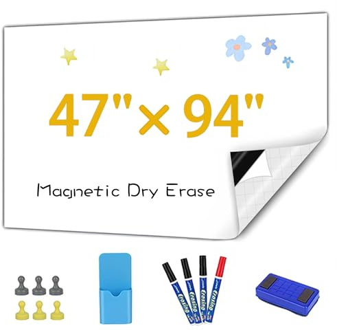 Babenoun Magnetic Whiteboard Contact Paper, 47 x 94 Stick on Magnetic Dry Erase White Board Sticker on Wall, Easy to Write for Drawing, School, Office, Kitchen Fridge