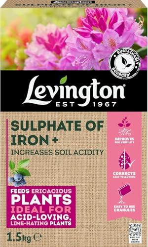 Levington Sulphate of Iron+ 1.5kg – Soil Acidifier & Feed for Ericaceous Plants – Corrects Leaf Yellowing – Ideal for Rhododendrons, Azaleas, Camellias, Hydrangeas, Blueberries & More