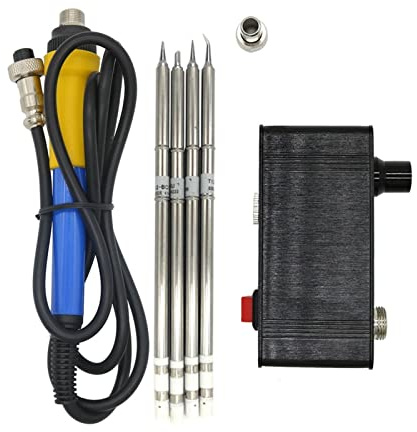 Estación de soldadura, T12-942 Estación de hierro soldado Herramientas eléctricas Soldadura Controlador de temperatura Controlador de temperatura con mango 907 Para retrabajo y desoldadura(SET4,Black