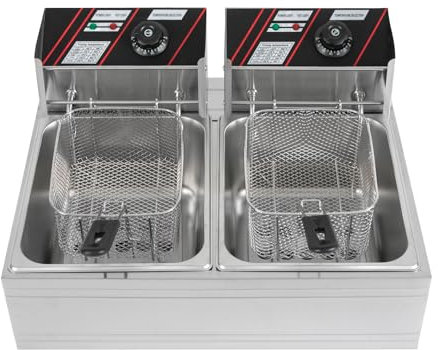 Freidora eléctrica de 5000 W, 12 L, acero inoxidable, termostato con freidora, aceite de grasa, tecnología de zona fría, freidoras continuas