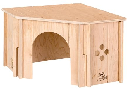 Ferplast Maison d’Angle en Bois pour Lapins, Cochons d’Inde et Hamsters Sin Corner, Bois Certifié FSC®, Fenêtre de Ventilation, Montage sans Outils, 30,5 x 30,5 x H 20 cm, Taille M