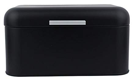 Alinory Bread Bin Box, Solid Color Retro Metal Bread Bin Box Large Capacity Kitchen Storage Container(Black)
