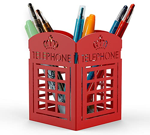 Mango Steam Portapenne in metallo, supporto per scrivania, organizer per matite, per ufficio, aula, casa (telefono, rosso)