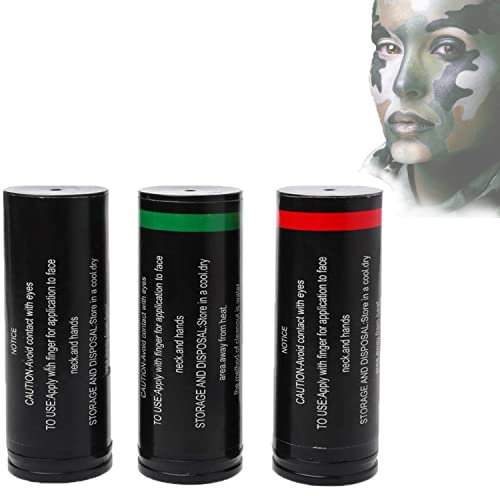 J TOHLO Kit de 3 Bâtons de Couleur Camouflage pour le Visage,Kit de Peinture Faciale de Couleurs d’armée et Camouflage pour Le Visage Stylo Tactique de Camouflage Marron Noir Vert