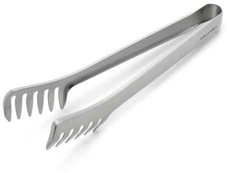Sur La Table Stainless Steel Pasta Tongs – 10 Serving Utensil with Interlocking Teeth for Spaghetti, Linguine & More, Durable & Easy to Use for Precise Noodle Gripping