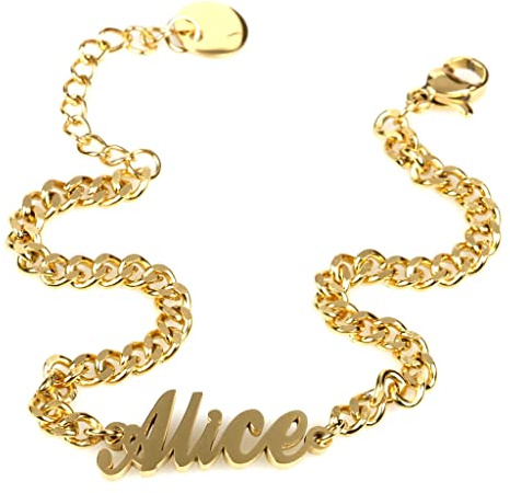 Flowers Bracciale in Acciaio con Nome in Corsivo Disponibile in Due colorazioni Dorato e Argentato (Alice Dorato)