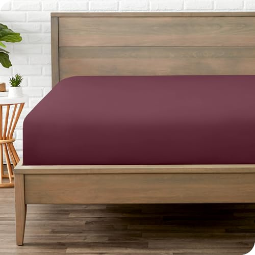 Bare Home Fitted Bottom Sheet Single Size - Premium 1800 Ultra-Soft Microfibre Sheet - Wrinkle Free - Deep Pocket - 38 CM/15 IN Deep - Single Fitted Sheet (Single, Burgundy)