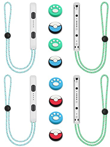 Vicloon 2 Coppia Switch Controller da Polso, di Blocco da Polso Lanyard con 8 Carino Tappo del Joystick, con Corda Regolabile per Switch Joycon, Bianco