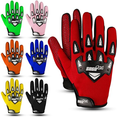 SAGA SPORTS Guanti da moto per bambini Guanti da motocross durevoli e confortevoli Abbigliamento da moto perfetto per il tuo bambino (rosso, X-Large [10-12 Yrs])