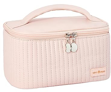 Tragbare Reise Make Up Tasche Aufbewahrungstasche aus PU-Leder Reise Kosmetiktasche Mit Großem Fassungsvermögen Damen Reise Schminktasche süße Reise-Kulturtasche (Rosa)