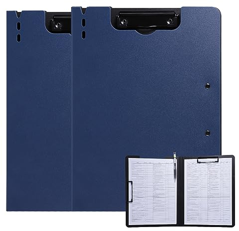 FRETONBA Klemmbrett a4, Schreibmappe 2er Pack Klemmbrett mit deckel, Klemmbrettmappe mit 2 Klemmen, Schreibbrett für Büro/Baustelle/Schule Clipboard Folder Blau