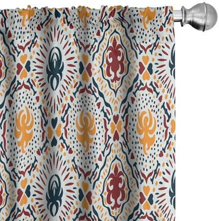 Ambesonne Boho Window Curtains Pack of 2, Chevrons Strips and Dots with Hearts Vintage Like Print, Lightweight Set with Rod Pocket, 4 Panels of - 28 x 84, Orange Burgundy