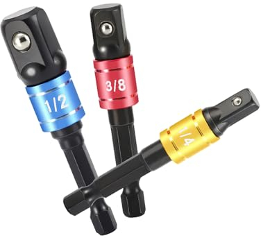 QUNNIE Impact Wrench Socket - Set di adattatori per presa da 1/4, 3/8, 1/2, per trapano ad impatto, senza cordless e wrench, colore: Nero