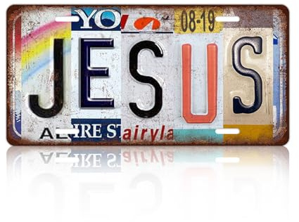 Vintage Jesus Metal Tin Sign License Plate Wall Decor 12 x 6 Inches