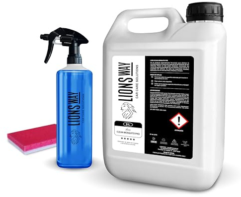 Limpiador de Mosquitos para Coche y Moto. Todo Tipo de Insectos. Limpia Excremento de Ave. Rápido y sin Esfuerzo. Potente Limpiador de Mosquitos Profesional. (5L + Pulverizador PRO + Esponja)
