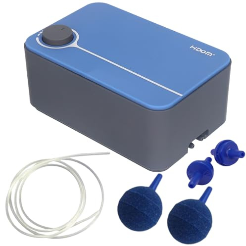 Hidom Ultra Quiet Adjustable Aquarium Air Pump 4.0L/min Double Outlet Air Pump For Tropical or Marine Fish Tanks Upto 400L With Check Valves, Air Stones and Airline Tubing