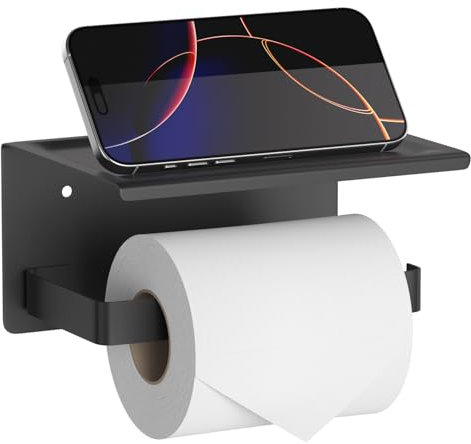 HITSLAM Toilettenpapierhalter Ohne Bohren Schwarz, Edelstahl Klopapierhalter mit Ablage, Selbstklebend Klorollenhalter Wandmontage, wc Papier Halterung Rollenhalter für Badzimmer Badaccessoires