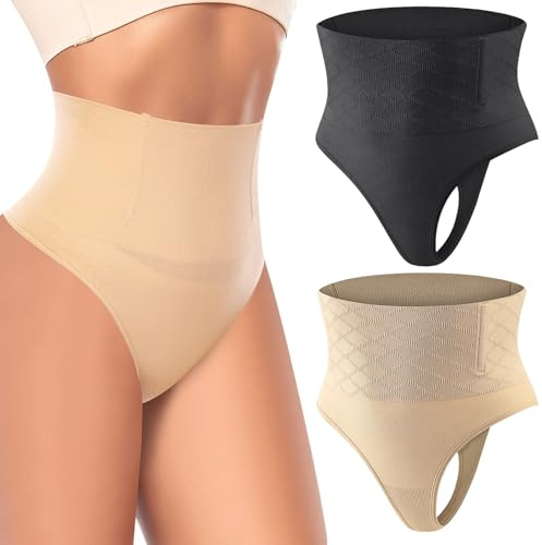Bafiwu String Gainante Culottes Sculptantes Ventre Plat, Lot de 2 Invisible Femme Shapewear Panty