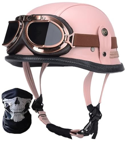 STTTBD Casco Jet Casco Moto retrò, Casco Mezza Calotta in Stile Tedesco, Casco Chopper Vintage Mezza Faccia da Uomo e da Donna, Casco Scooter, con Maschera Occhiali, Omologato DOT/ECE H,M=57-58cm