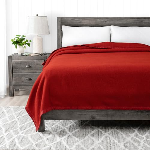 Poyet Motte Rivoli Solid 400GSM 100-Percent Virgin Wool Blanket, Machine Washable, Twin Size, Red