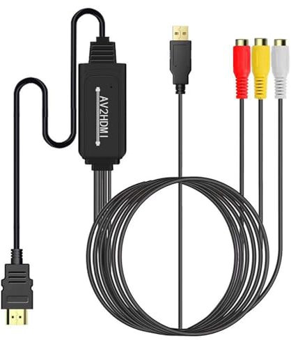 Powice RCA Auf HDMI Konverter, 1080P Composite CVBS AV Zu HDMI Video Audio Adapter Mit Kabel, Für PS2/Xbox/SNES, Unterstützt PAL/NTSC
