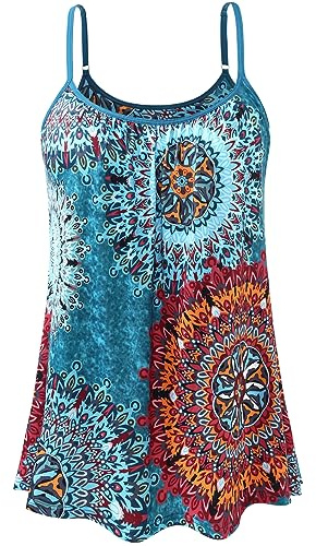 vislivin Débardeur Camisole pour Femmes avec Soutien-Gorge Intégré Debardeur Fluide Décontractée Caraco Bretelles Spaghetti Hauts sans Manche été Top S-4XL Blue Flower S