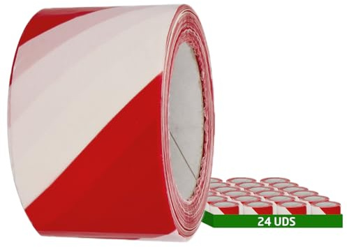 Amig – 24 rotoli di nastro segnaletico – Per segnalazione e avvertimento di pericolo – Impermeabile e flessibile – LDPE (polietilene a bassa densità) – 70 mm x 200 m – Rosso e bianco