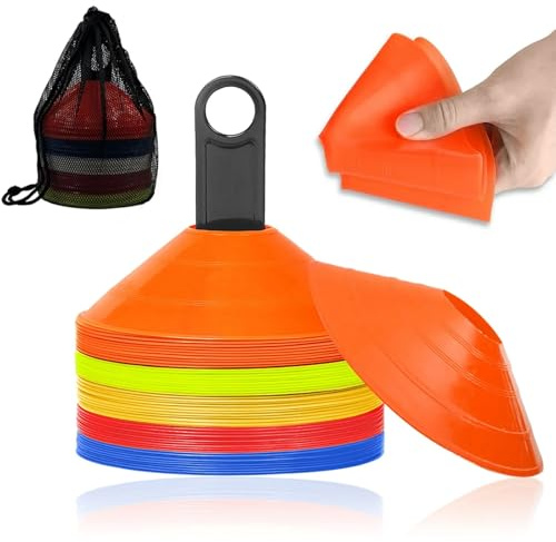 ND Sports Training Disc Cones 25/50 Multi-Colour | Football Soccer Speed & Agility Space Markers | Flexible PVC | Stackable Portable with Carry Bag