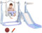 AIYAPLAY Rutsche 4-in-1 Kinderrutsche mit Schaukel, Basketballkorb, Klettergerüst, Kleinkinderrutsche mit Raketendesign Kinder Spielplatz für Indoor und Outdoor 1,5-4 Jahren Kinder Hellblau