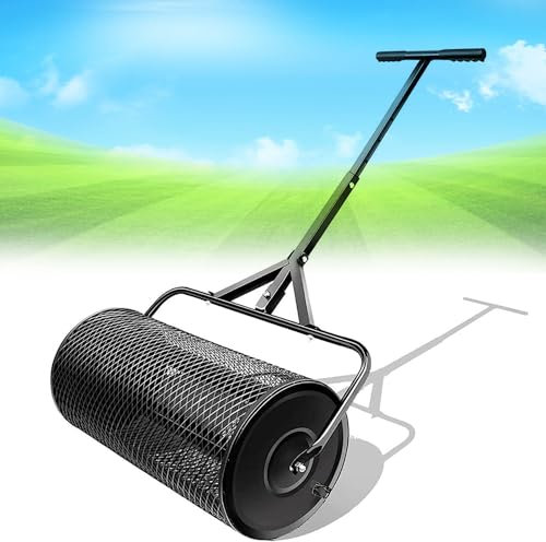 Esparcidor de abono, esparcidor de turba, esparcidor de abono, con mango ajustable en forma de T, esparcidor de tierra vegetal para césped y jardín, para plantar y sembrar, negro, 40 cm x 60 cm