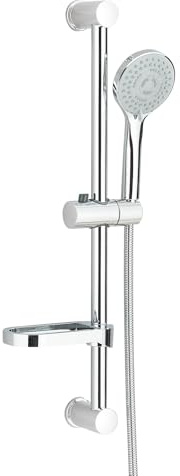 Fyheast Barre de Douche 61.5CM,Acier Inoxydable 304 Support Pommeau de Douche avec Porte Savon,Douchette avec 5 Modes Flexible Douche 150CM,Chromé