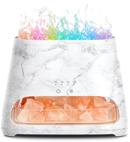 SALKING Aromadiffusor med Salt Range Pakistan-lampa, 7 färger LED-flammeffektdiffusor för eteriska oljor, ultraljuds-aromaterapifuktare, automatisk avstängning, 150 ml (RGB marmor)