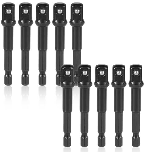 BOXOB 10pcs 3/8 Impact Adapter, 1/4 to 3/8 Chrome Vanadium Steel Extension Impact Driver Socket Drill Bit Practical Replacement Accessories for Drill Industry Home Use(Black)