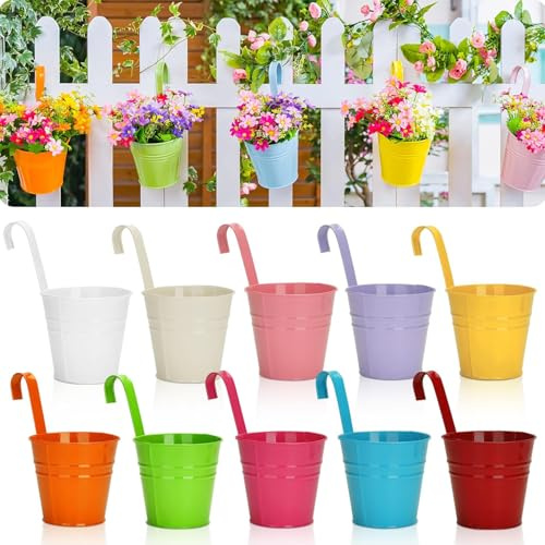 BSTMOME Vasi da fiori da appendere in metallo da 13 cm, con gancio staccabile, secchio per fiori da balcone, supporto per fioriera da parete, cestino da appendere, ornamenti per giardino e casa
