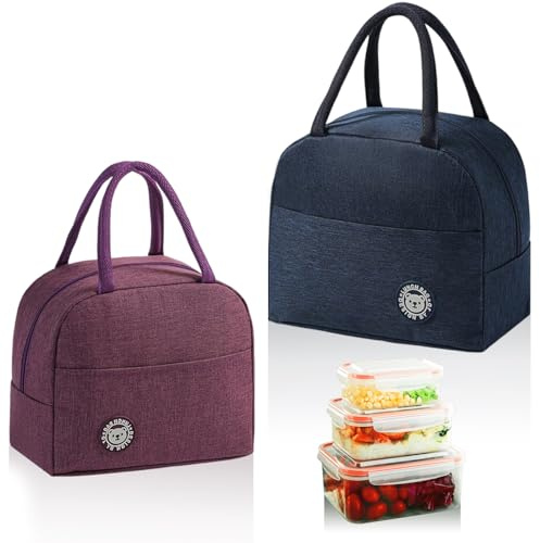 MYLERCT 2 Piezas Bolsa Térmica Portátil, 6.5L Nevera Portátil Tela, Lonchera Térmica Reutilizable para Trabajo, Picnic, Viajes, Bolsa Térmica Porta Alimentos para Hombre y Mujer