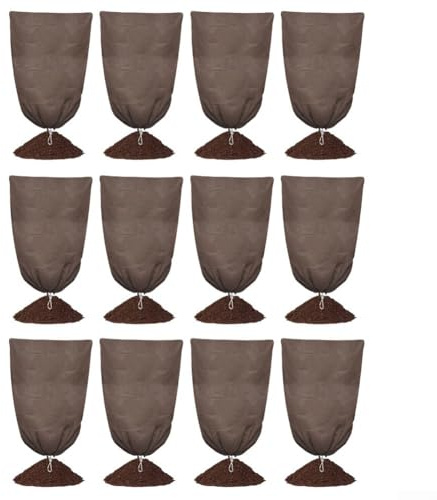 Copertura per piante con coulisse per protezione dal gelo, confezione da 12 coperture riutilizzabili in tessuto non tessuto, 50 x 80 cm, per giardino, piante in vaso, arbusti e alberi giovani
