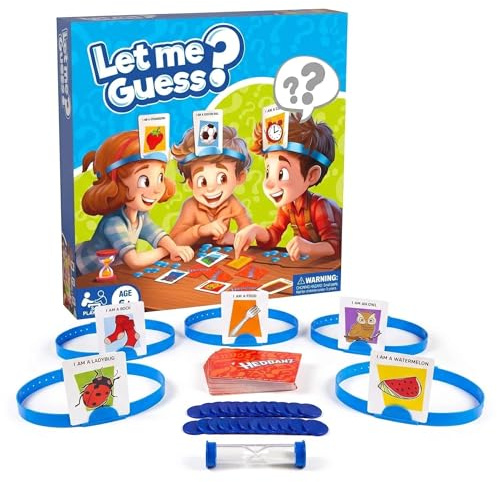 Falafoty What Am I Game, Let Me Guess! Family Fun Quiz Game with New Cards & Headbands, Picture Guessing Who Card Game Family Board Game for After Dinner Party Travel Pocket Game for Kids Adult (Blue)