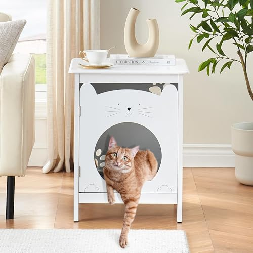 Zstar Lot de 2 Tables Basses Multifonction pour Chats – Design Moderne en MDF Blanc, Niche discrète, Coussin Doux, Porte magnétique – Table d'appoint Robuste et Facile à Entretenir pour Salon ou