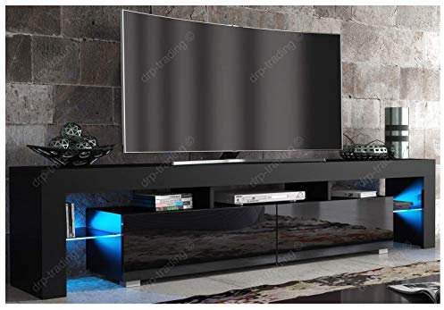 DRP Trading Modern TV Unit 200cm Cabinet Black Matt and High Gloss, FREE LED RGB Lights, Sleek Design for Living Room, Stylish Storage and Display, Fits up to 75 TV, Modern Cabinet